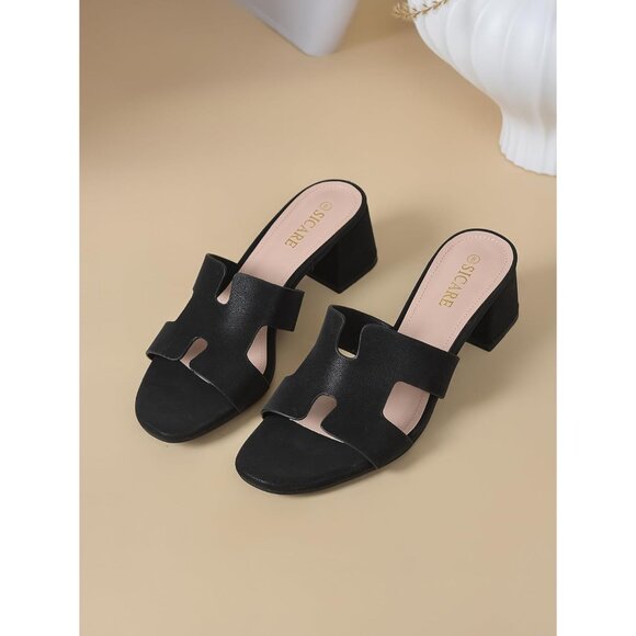 SICARE Square Open Toe Strappy Leather Women Sandals Low Block Chunky Heels - Picture 7 of 12